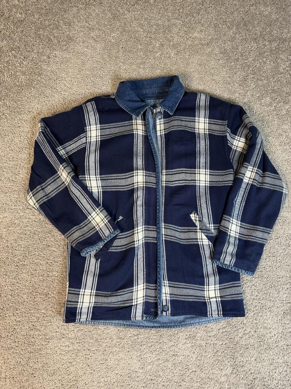 Vintage Brandon Thomas Chore Jacket Mens M Blue Reversible Bomber Lined Denim